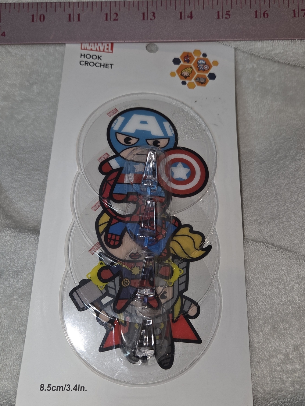 Marvel Crochet Hooks with Captain America and Superhero Art — Blue, Red, Yellow